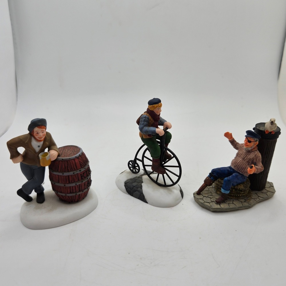 VTG Dept 56 Lemax Village Figurines Set Cyclist Sailor Barrel Man